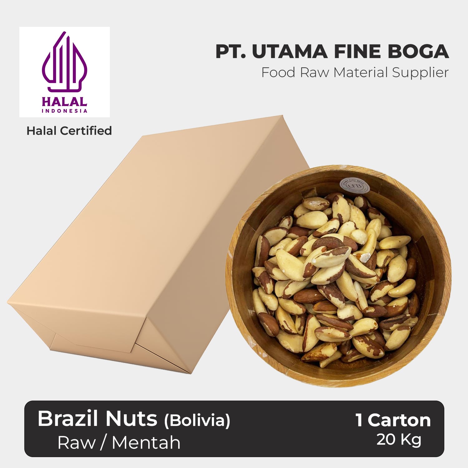 Kacang Brazil Kupas Mentah (Bolivia) 1 Karton 20Kg