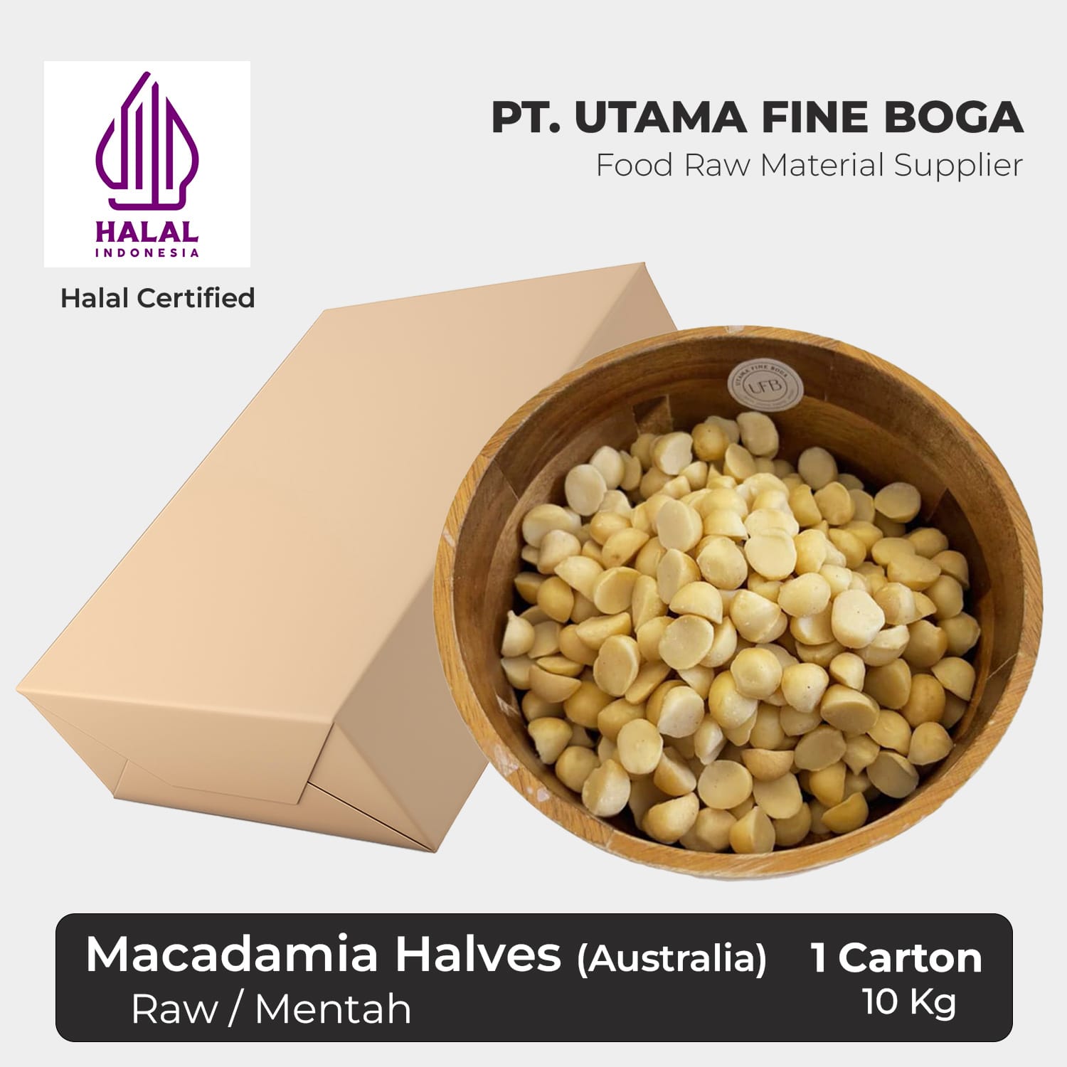 Kacang Macadamia Belah Kupas Mentah (Australia) 1 Karton 10kg