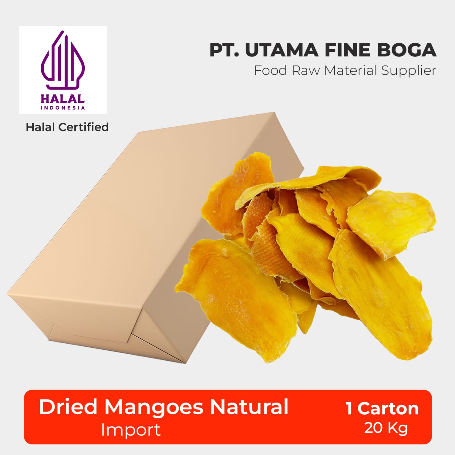 Buah Mangga Kering Natural Rendah Gula - Impor 1 Karton 20Kg